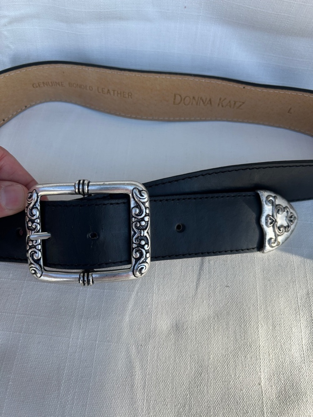 Donna Katz Black Leather Belt with Decorative Silver Buckle - Picture 4 of 12